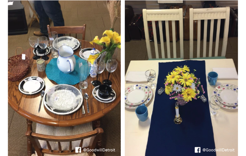two table settings created at a Goodwill Store.